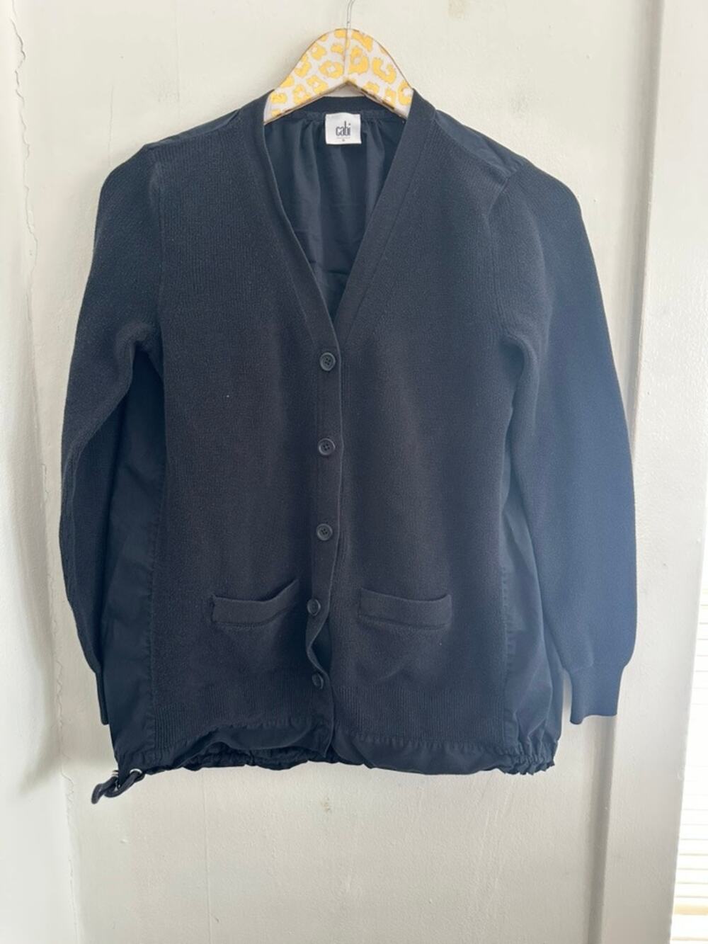 CAbi Women's Black Cotton Mixed Texture Cardigan | Size Small